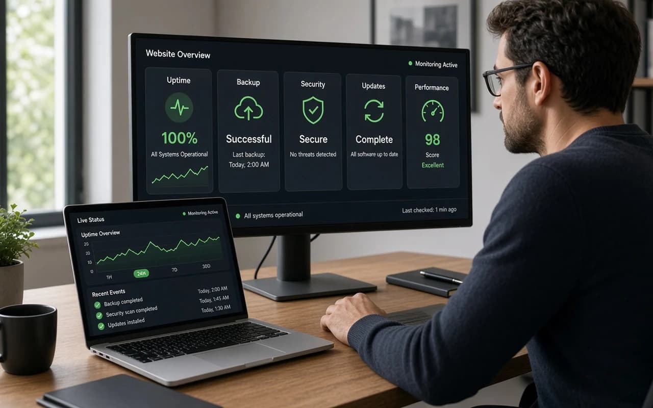 Website monitoring dashboard on a laptop