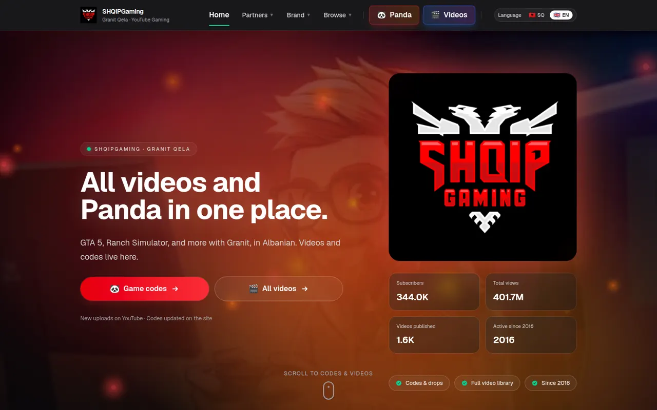 Gaming creator web app (SHQIPGaming.al)